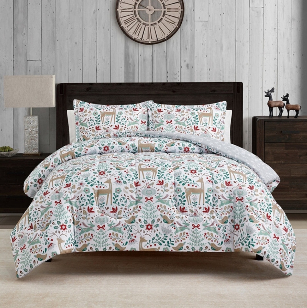 SUNHAM HOLIDAY DEER REVERSIBLE 3 PC. FULL/QUEEN SET NEW